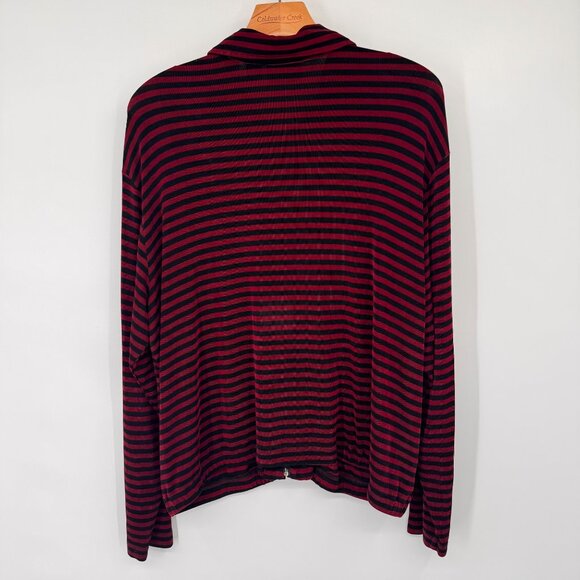 Chicos 3 Travelers Red Black Striped Zip-Up Long Sleeve jacket Top Size XL knit - Picture 11 of 13